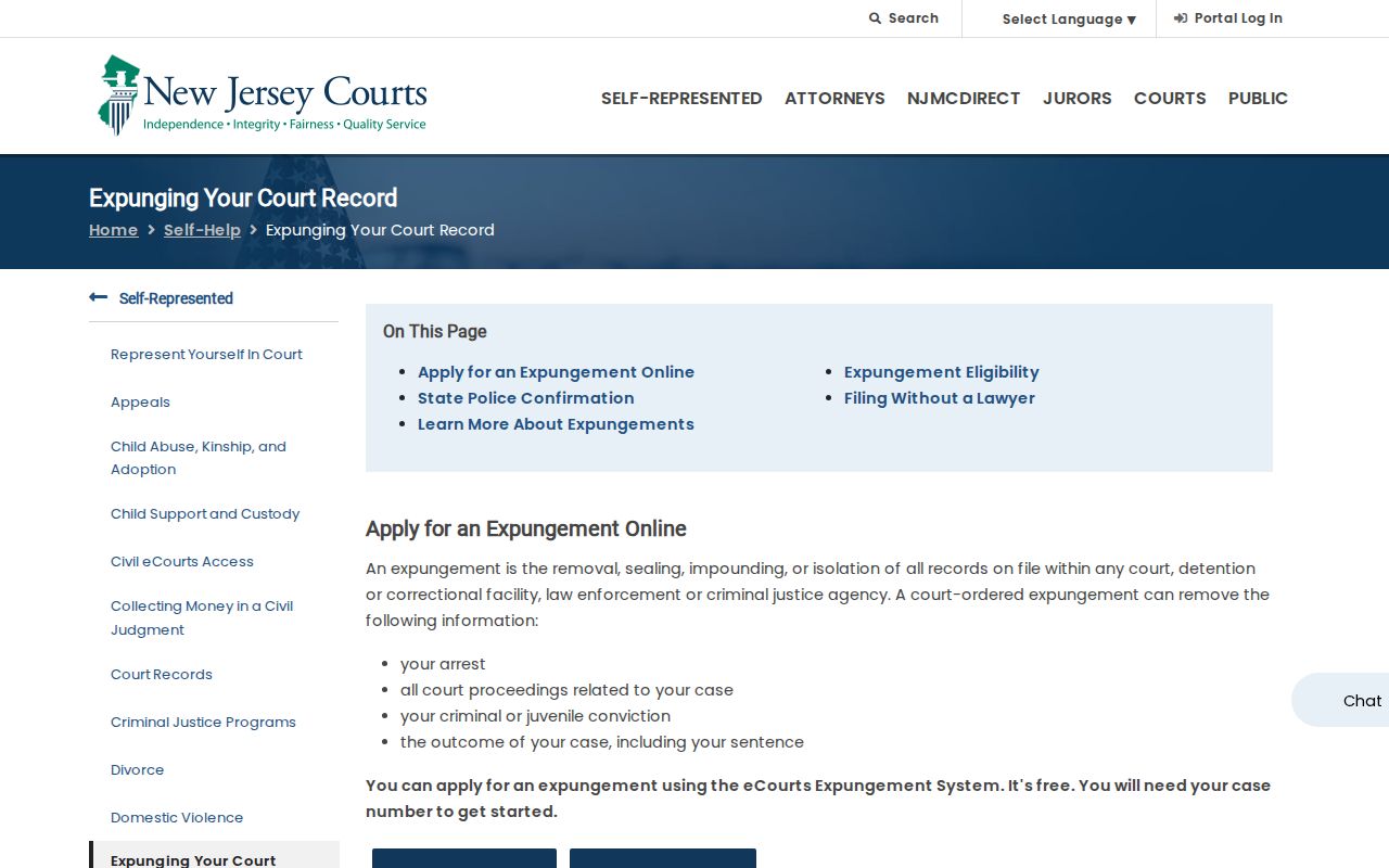 New Jersey Courts electronic expungement steps for Mercer County records